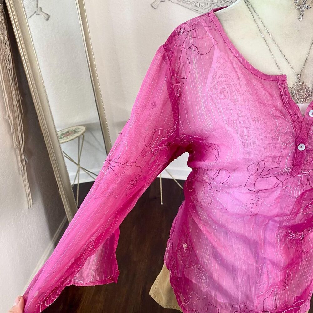 c.b Collections NWT Deadstock Fairycore Pink Sheer Floral Top / Blouse L - Picture 3 of 6